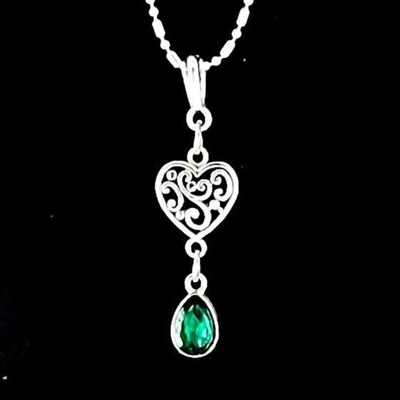 BAB Green Tear Drop & Heart w/925 Silver Chain - Picture 1 of 8